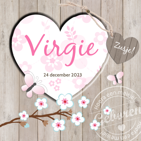 Geboortekaartje met hout en vintage vlinders
