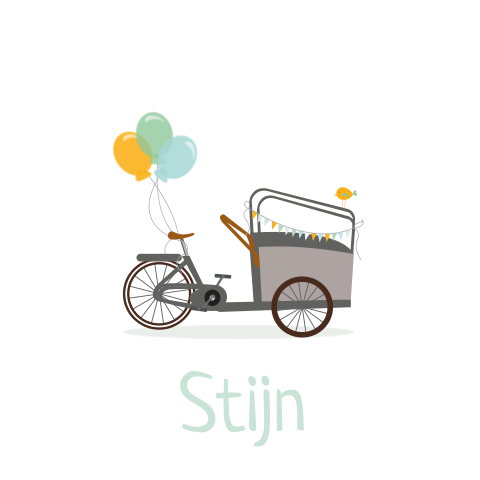 Lief geboortekaartje met een bakfiets in pastelkeuren