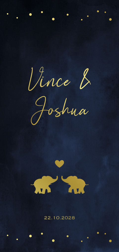 Tweeling geboortekaartje jongen hip foliedruk olifantjes