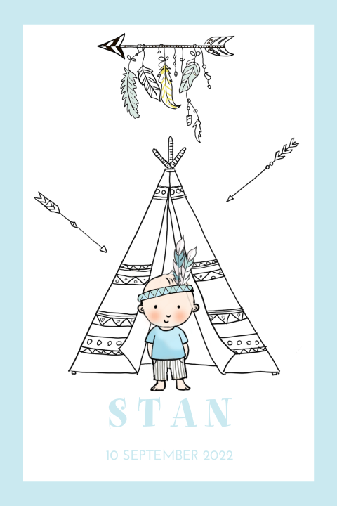 Geboortekaartje jongen met tipi tent