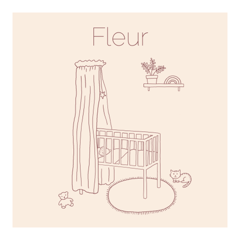 Geboortekaartje meisje in wiegje met katje en knuffelbeer