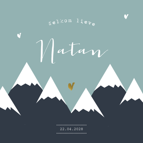 Hip winters geboortekaartje jongen met bergen