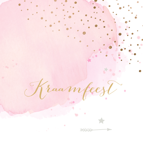 Kraamfeest babyborrel kaartje roze met goud look confetti