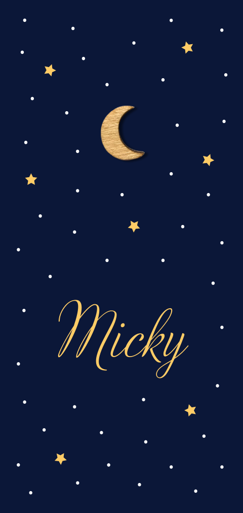 Geboortekaartje sterrenhemel met echt houten maantje