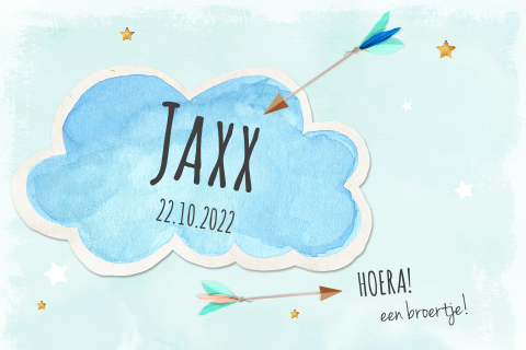 Hippe geboortekaart voor jongen - Watercolour wolk