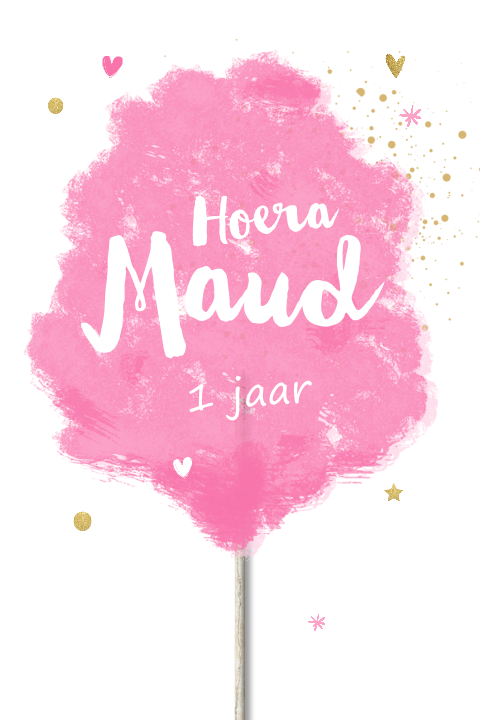 Uitnodiging 1ste verjaardag meisje roze suikerspin