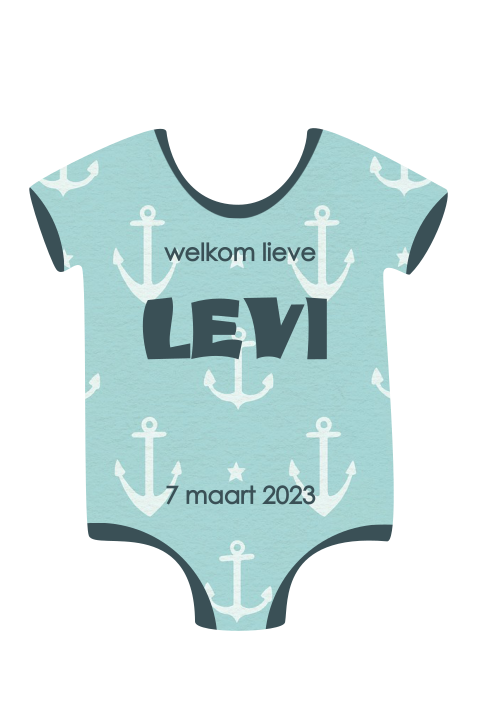Geboortekaartje romper jongen groen blauw met anker