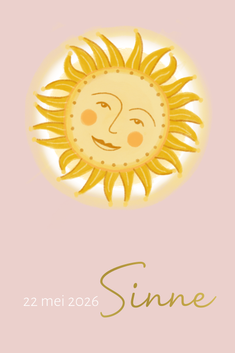 Geboortekaartje meisje zon met goudfolie