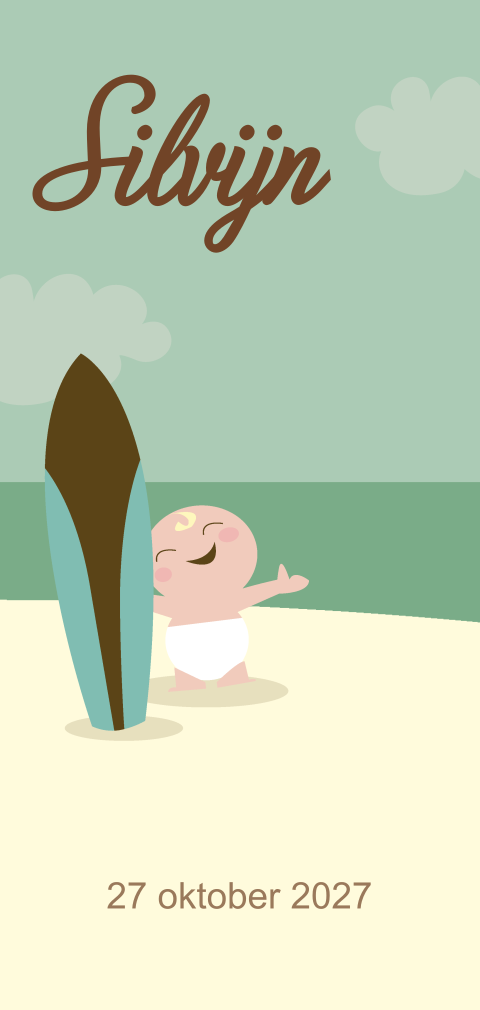 Geboortekaartje zee strand surf surfen jongen