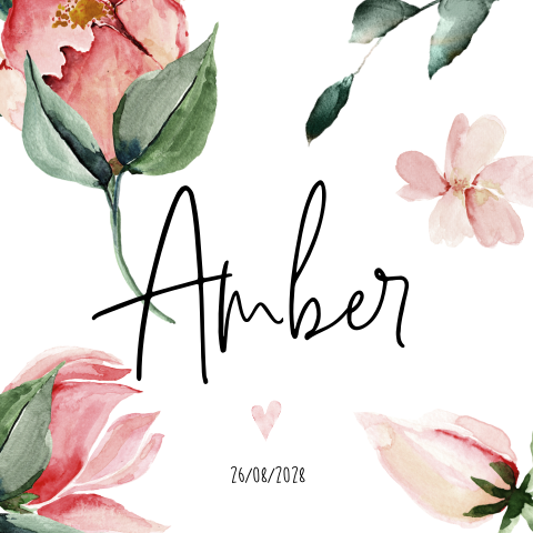 Hip geboortekaartje meisje met aquarel roze bloemen
