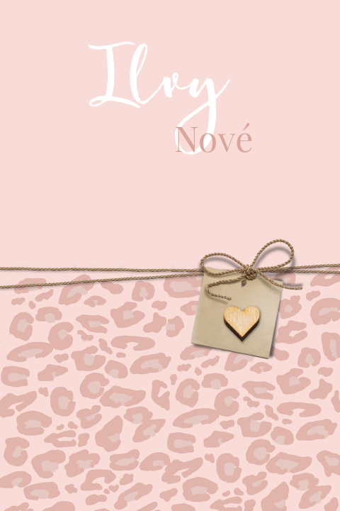 Geboortekaartje panterprint roze dubbel met houten hart