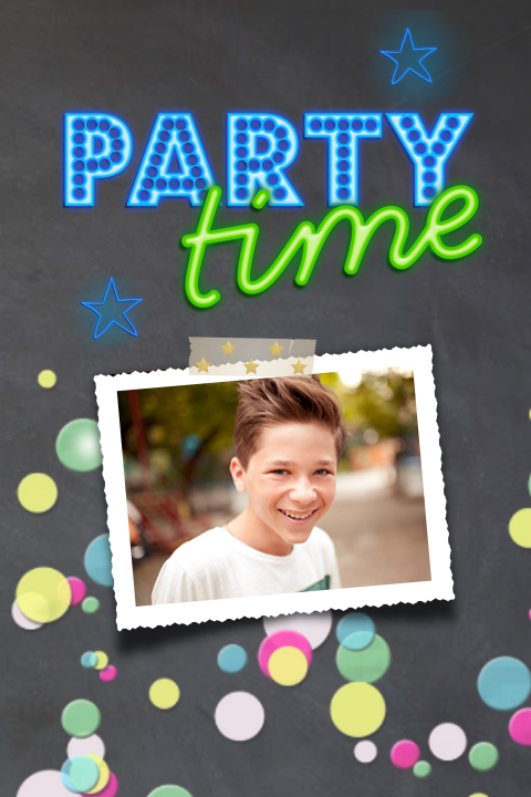 Stoere party time uitnodiging jongen met foto