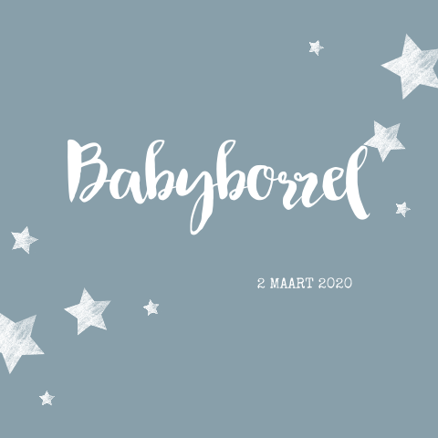 Babyborrel uitnodiging blauw met strerren