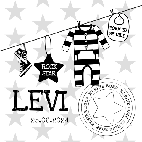 Stoer geboortekaartje jongen met waslijn en sterren