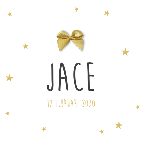 Geboortekaartje voor jongen met okergele sterretjes en echt strikje