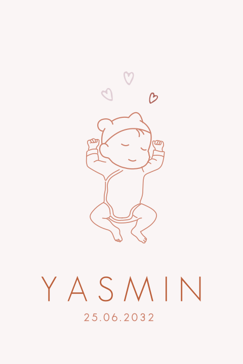 Schattig geboortekaartje voor een meisje met slapende baby in romper