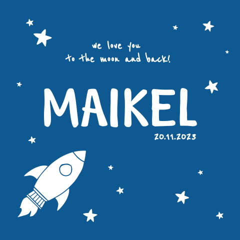 Sterren geboortekaartje met raket voor jongen
