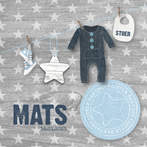 Hip kaartje met sterren en leuke waslijn