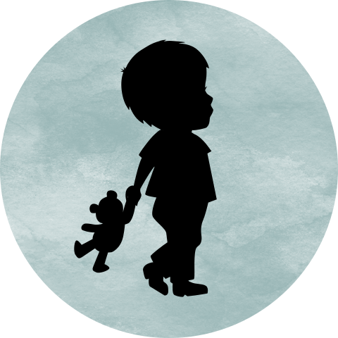 Sluitsticker silhouet jongetje beer en waterverf achtergrond