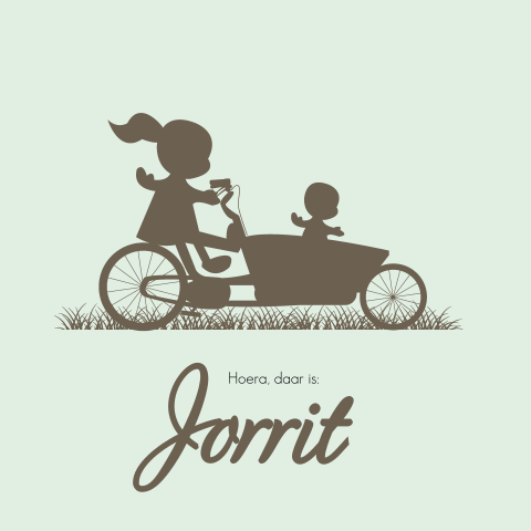 Geboortekaartje broertje zus bakfiets silhouet