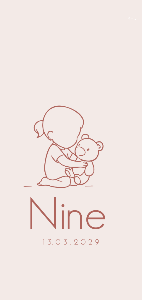 Geboortekaartje meisje beer teddybeer lijntekening silhouet