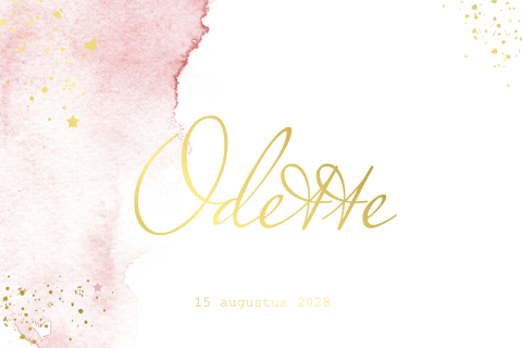 Roze watercolor babykaartje meisje met foliedruk