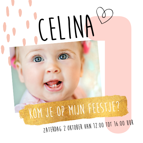 Hippe uitnodiging voor een meisje met roze en goud