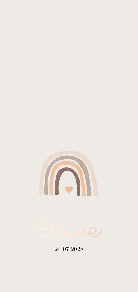 Regenboog geboortekaartje meisje met aardetinten