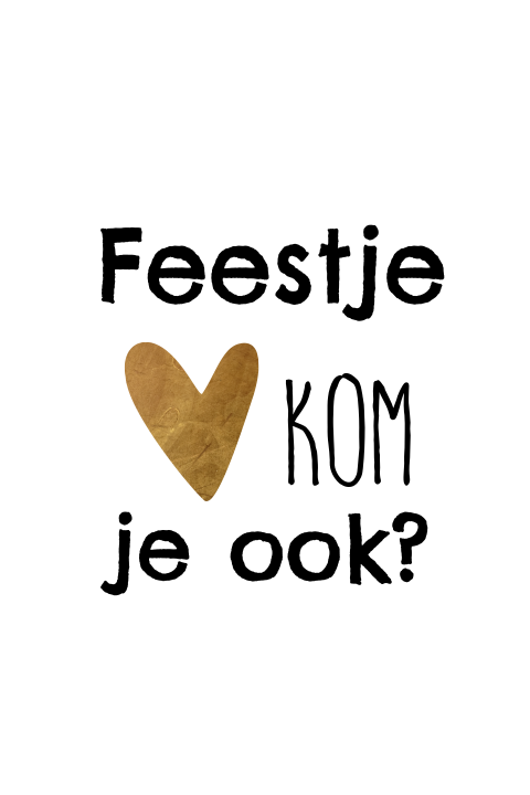 Hippe zwart wit uitnodiging met goudlook hart