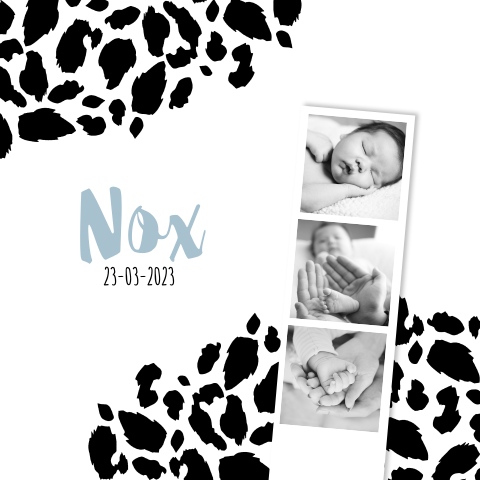 Geboortekaartje panter tijger print met foto voor een jongen