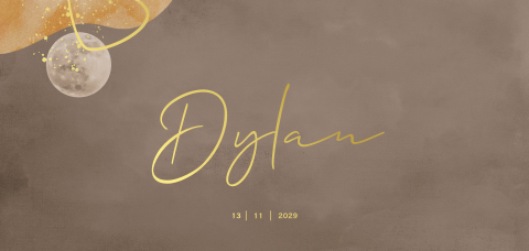 Hip taupe kleurig geboortekaartje jongen met maan