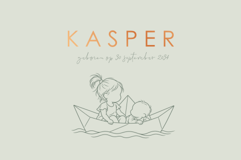 Lief geboortekaartje met zus en broertje in een papieren bootje