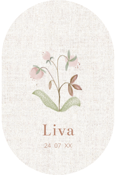 Lief ovaal geboortekaartje watercolour bloemetje linnen achtergrond