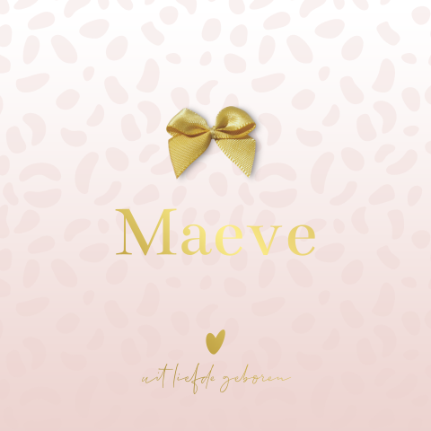 Modern geboortekaartje meisje met panter patroon en echt strikje