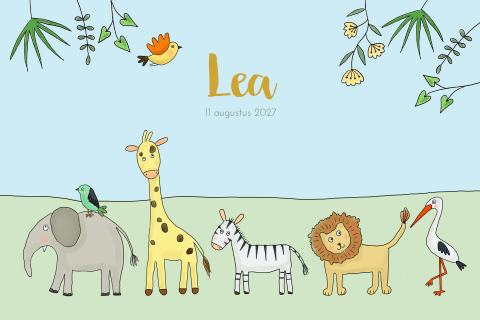 Geboortekaartje met dieren meisje