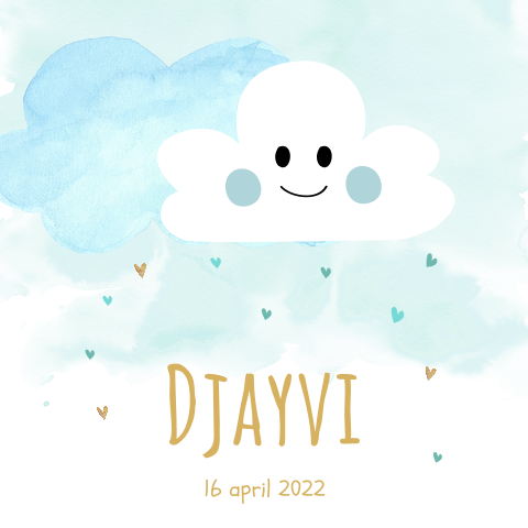 Hip geboortekaartje met watercolour en wolkje