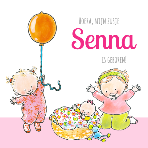 Gezellig geboortekaartje met getekende meisjes