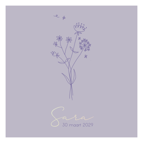 Geboortekaartje meisje met droogbloemen lijntekening