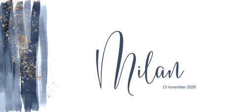 Hip jongens geboortekaartje met blauwe verfstrepen