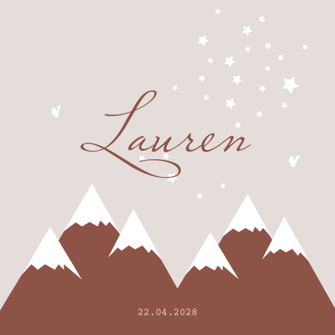 Hip winters geboortekaartje meisje bruin mountains