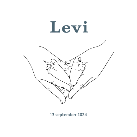 Lief geboortekaartje met getekende baby voetjes jongen