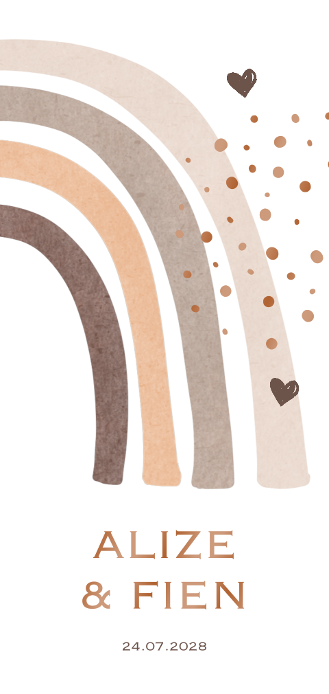 Aardetint regenboog geboortekaartje meisje tweeling