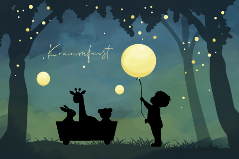 Kraamfeest uitnodiging winterliefde jongetje ballon diertjes en bomen