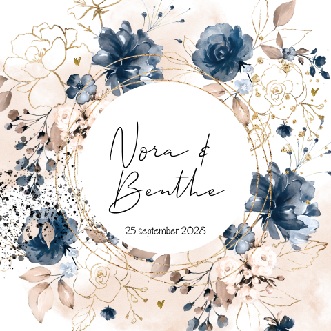 Botanisch roze en blauwe bloemen geboortekaartje tweeling