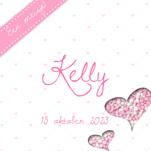 Klassiek geboortekaartje met hartjes en muisjes