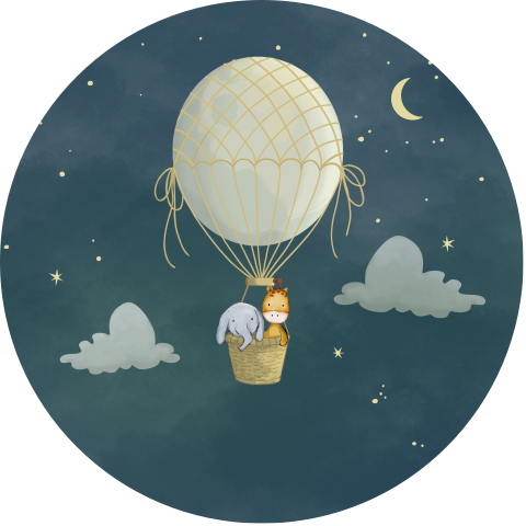 Muursticker winterliefde olifantje en giraf in luchtballon