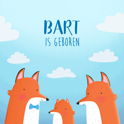 Geboortekaartje met vossen familie jongen