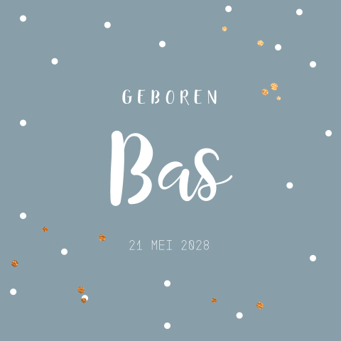 Hip geboortekaartje met goud look confetti
