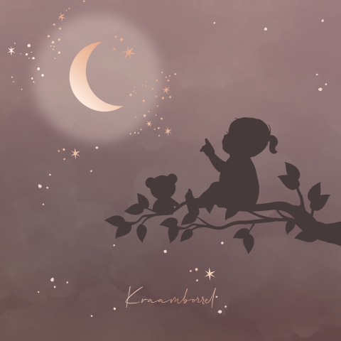 Kraamfeest uitnodiging winterliefde silhouet meisje op een tak