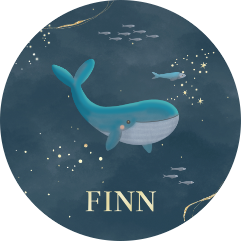 Sticker winterliefde voor een jongetje met een walvis en sterren